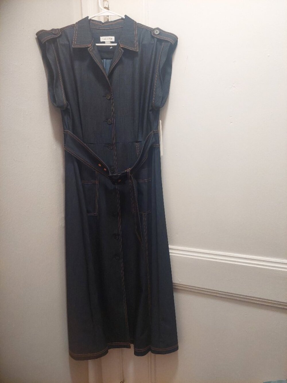 Calvin Klein Denim Like Trench Style Midi Dress NWT 10
